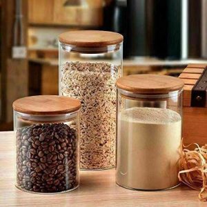 Borosilicate wooden lid jar 3pcs