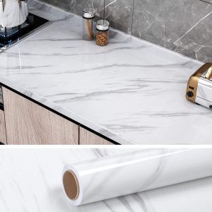 White Marble Wallpaper Oil Proof Waterproof Kitchen countertop Paper